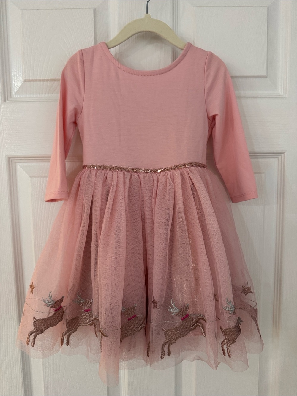 Girls Pink Tulle Reindeer Dress